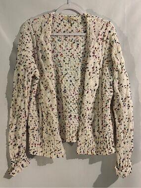 Open-Front Ivory Speckled Knit Teddy Cardigan
